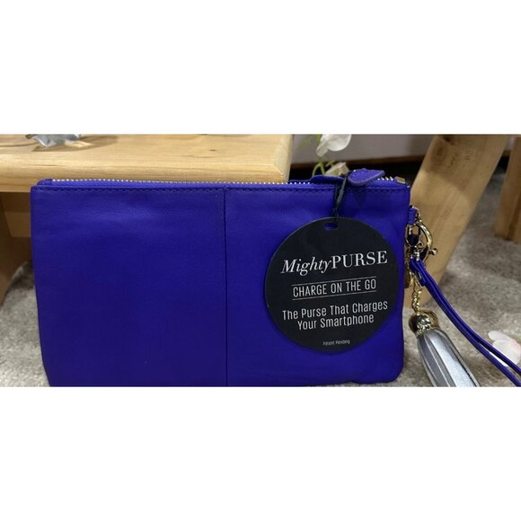 MightyPurse Charge On The Go Purple Wristlet Built-In Smartphone Charger Tassel - Picture 7 of 8